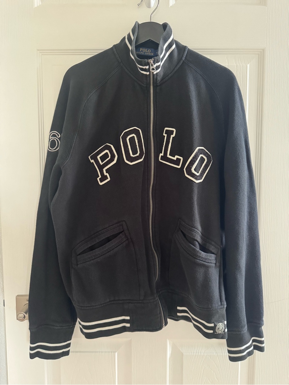 Polo by Ralph Lauren Black Track-Style Zip Front Sweatshirt